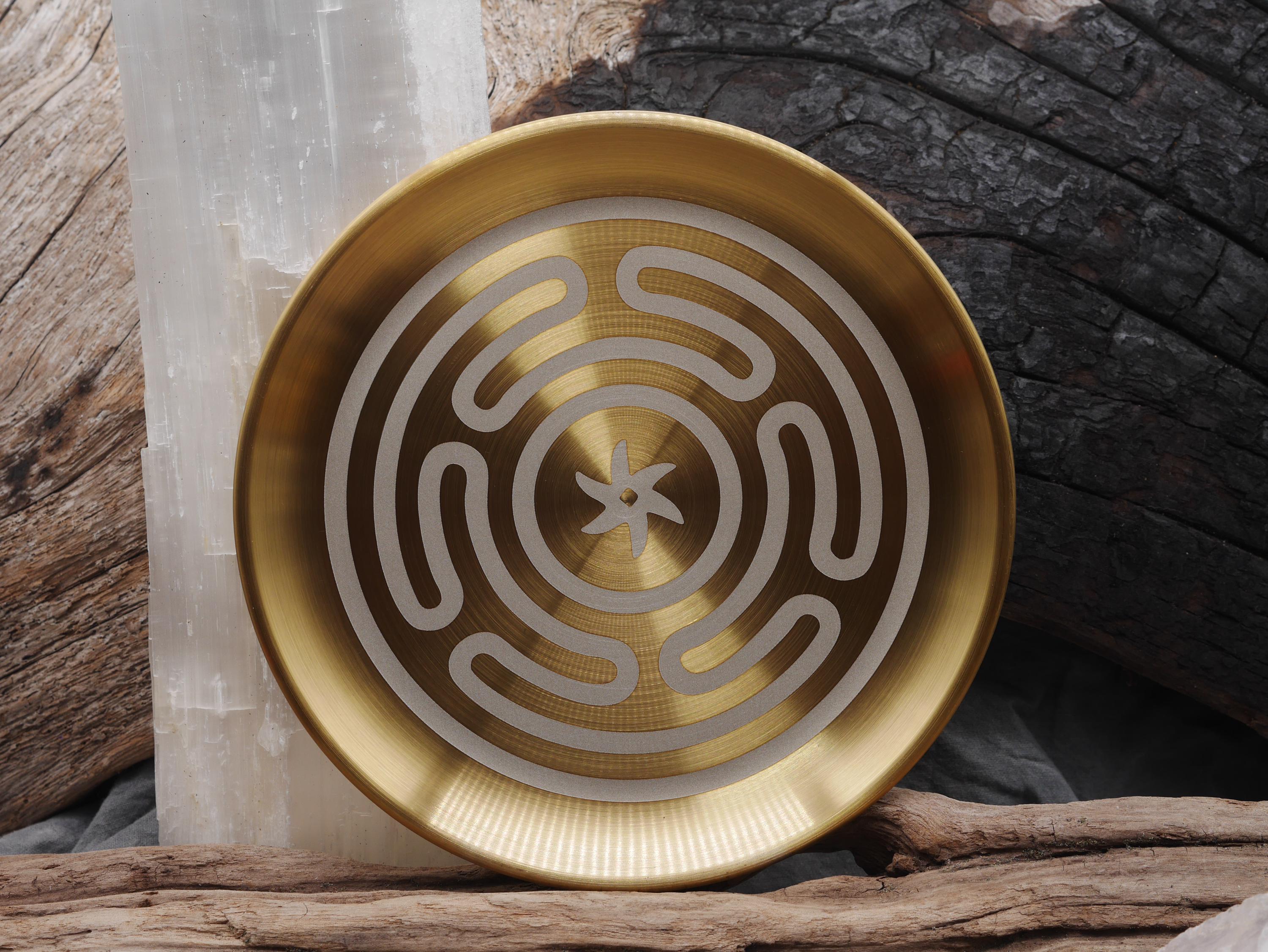 Gold Tone Strophalos of Hecate Altar Tray - Engraved Stainless Steel