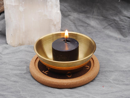 Gold Tone Hecate Mini Altar Set - Offering / Candle Bowl and Cork Tray