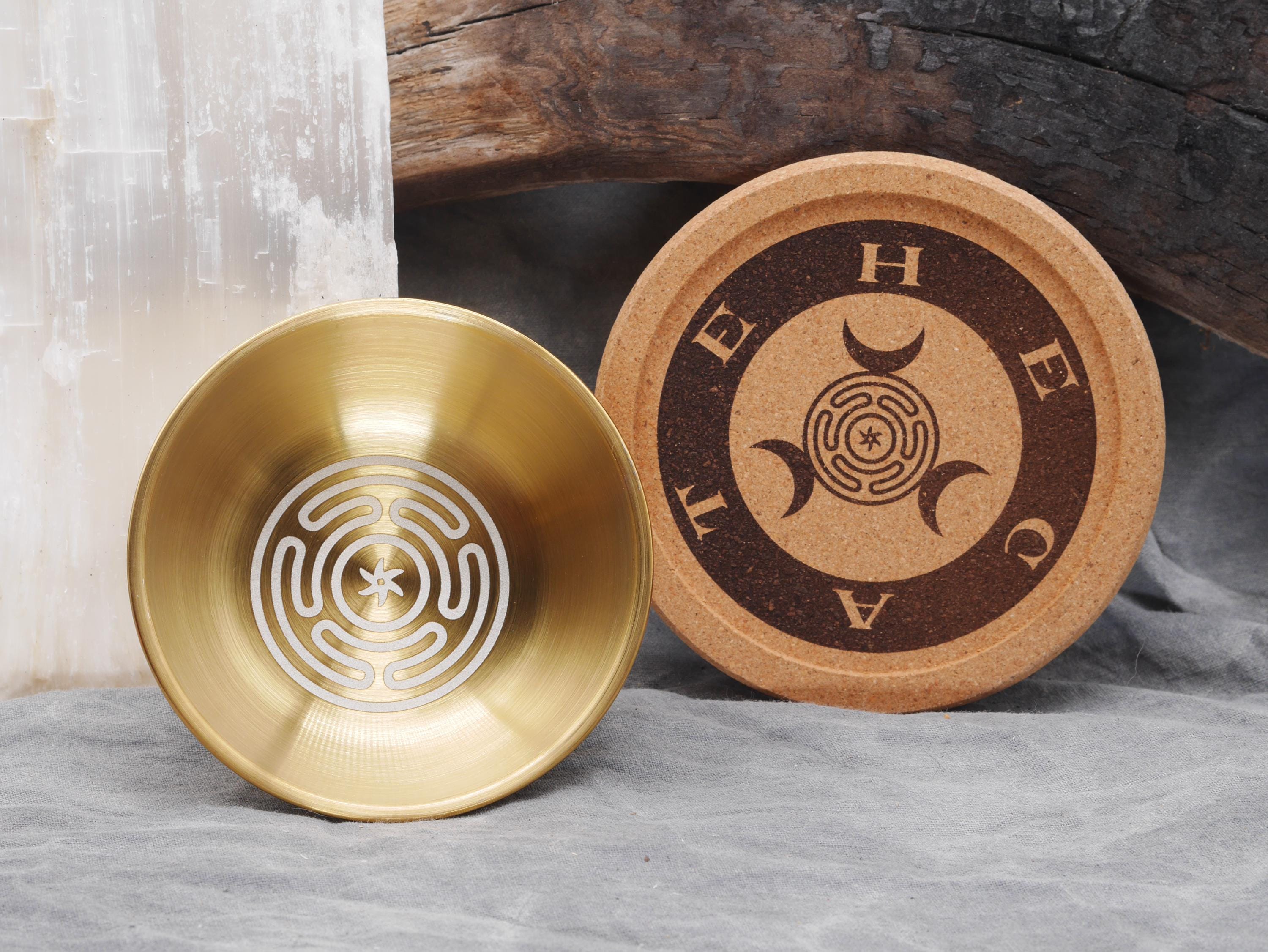 Gold Tone Hecate Mini Altar Set - Offering / Candle Bowl and Cork Tray