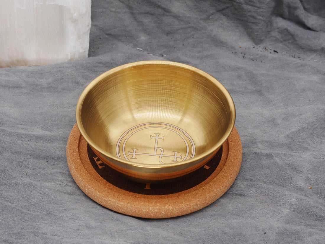 Gold Tone Lilith Mini Altar Set - Offering / Candle Bowl and Cork Tray