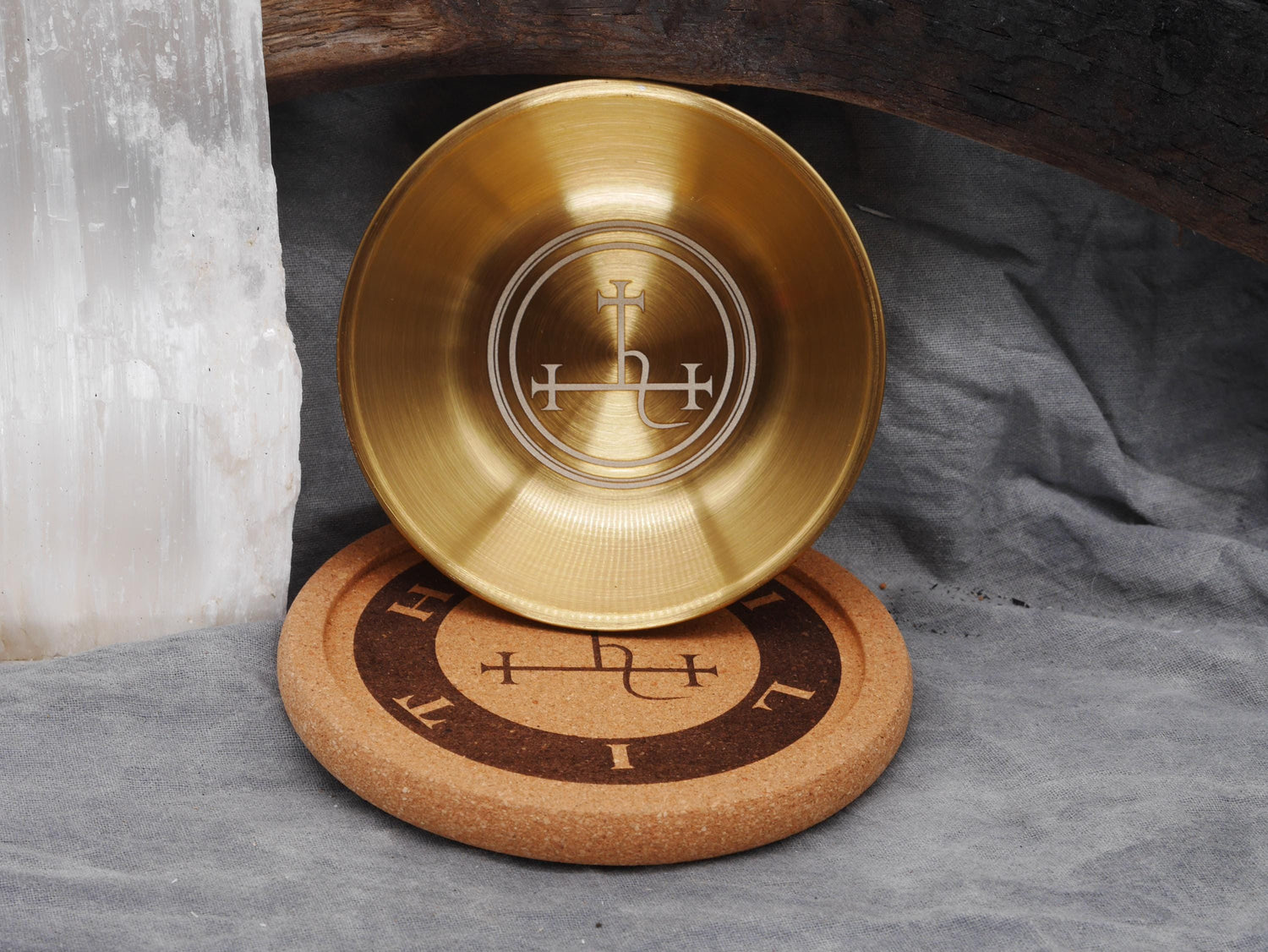 Gold Tone Lilith Mini Altar Set - Offering / Candle Bowl and Cork Tray
