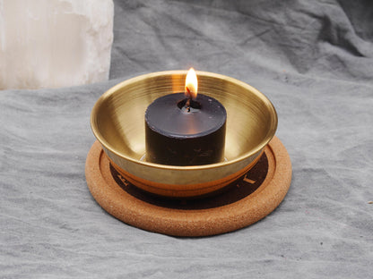 Gold Tone Lilith Mini Altar Set - Offering / Candle Bowl and Cork Tray