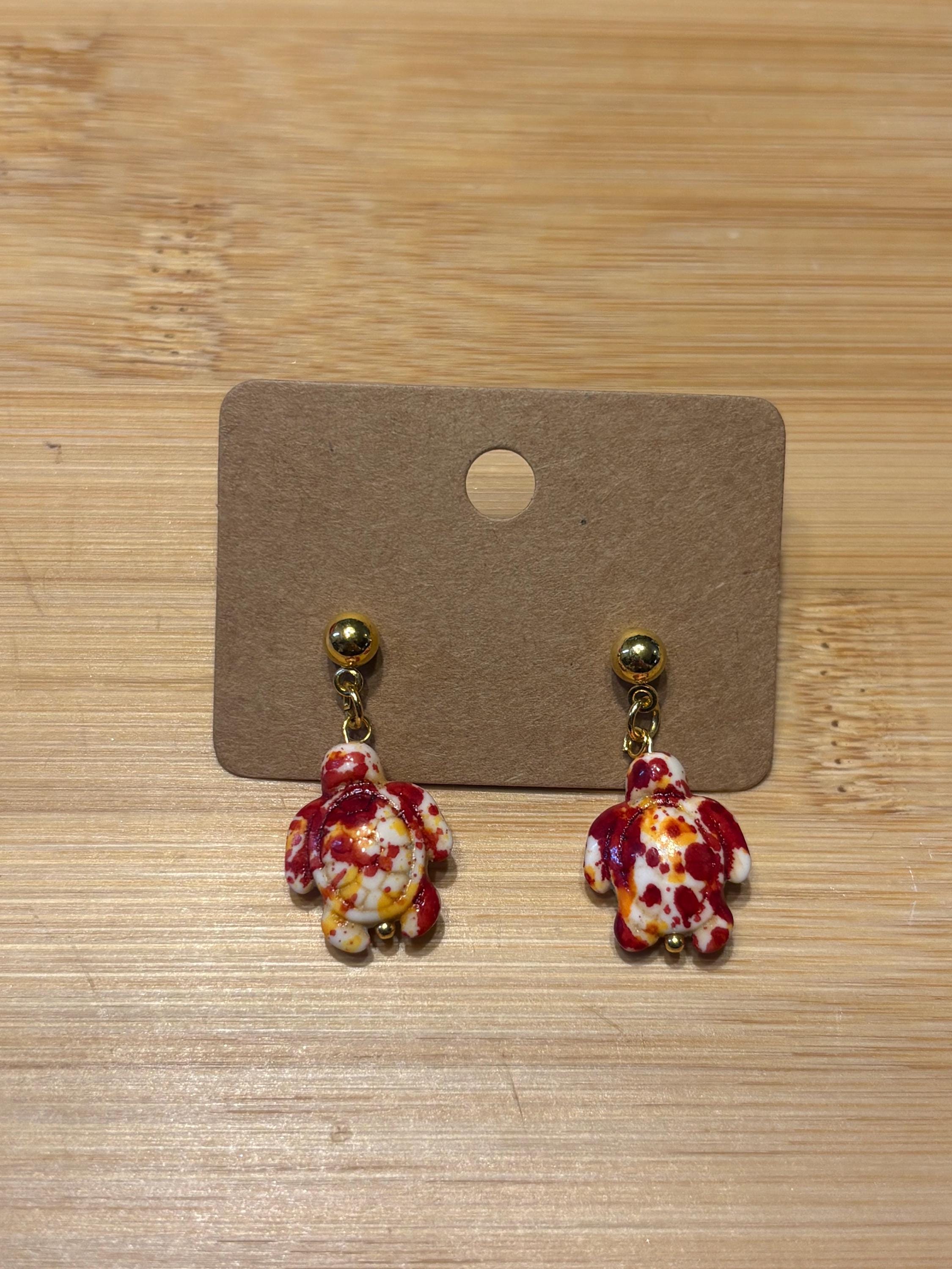 Red Turtle - Handmade Beaded Earrings