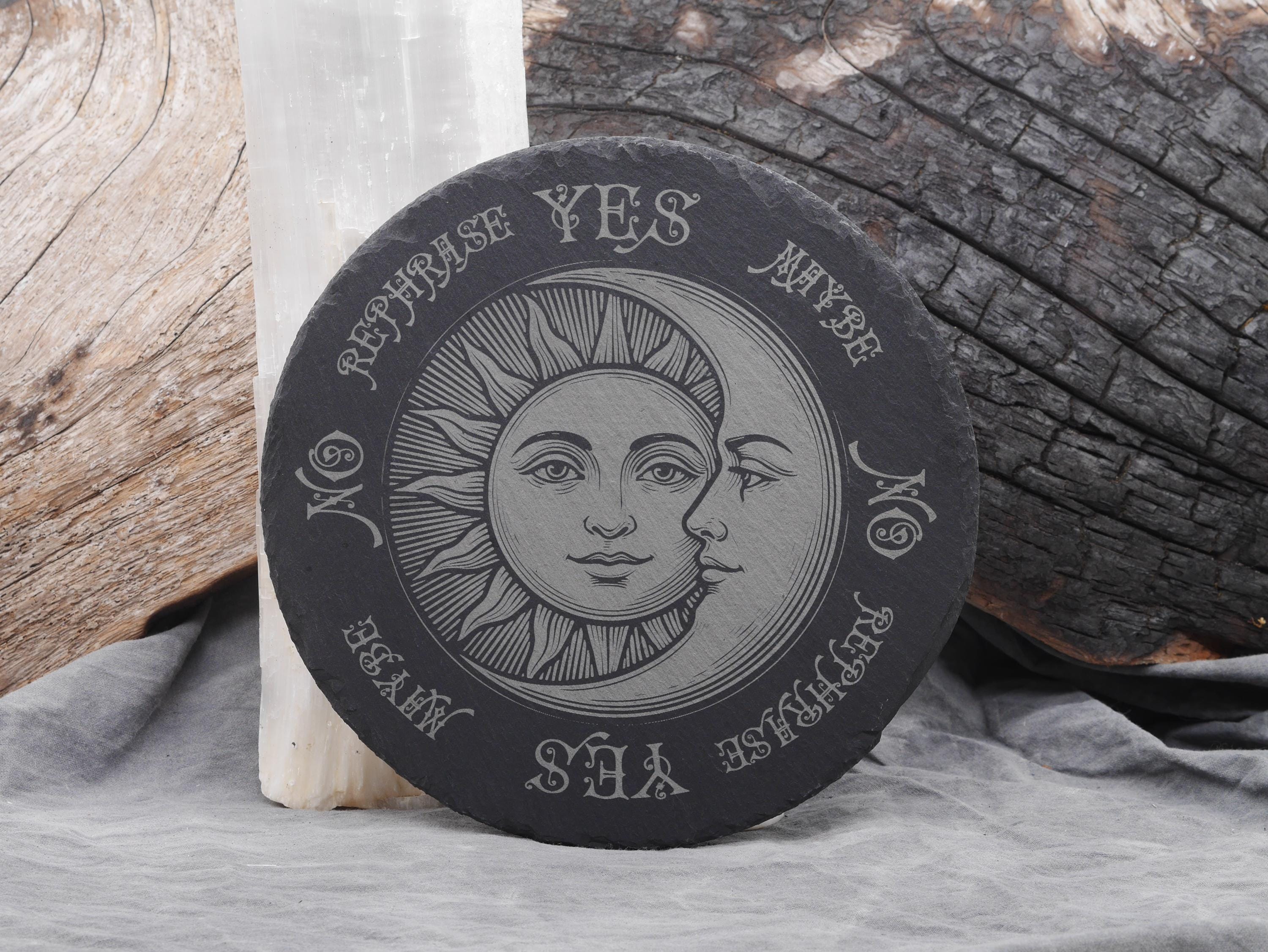 Bohemian Sun &amp; Moon Pendulum Board on Natural Slate -Divination - Altar Piece