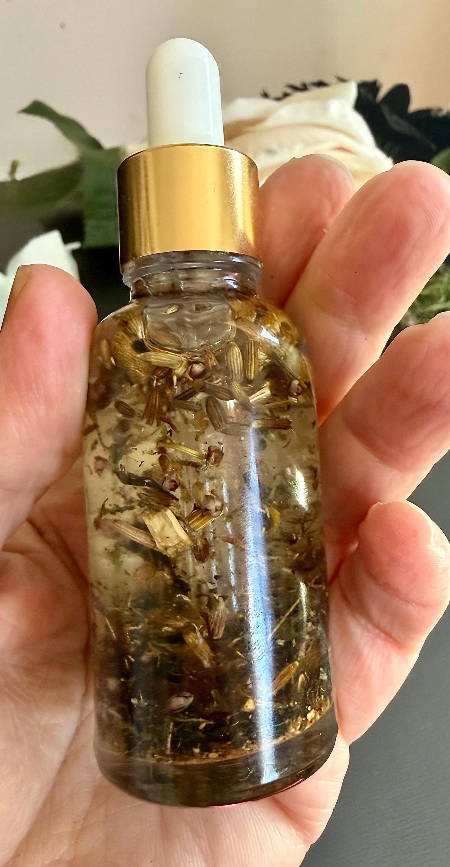 Grounding Ritual Anointing Oil with Essential Oils, Herbs.