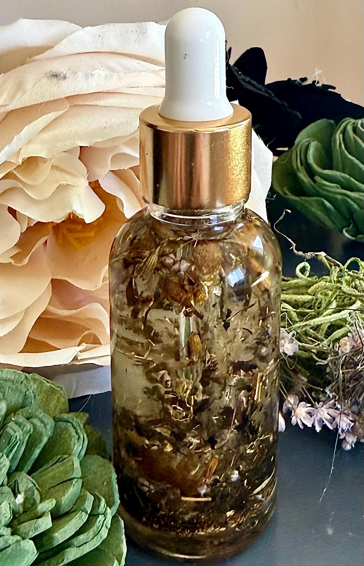 Grounding Ritual Anointing Oil with Essential Oils, Herbs.