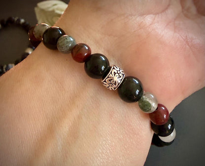 Dragon Bloodstone Jasper Bracelet with Pentacle Charm.