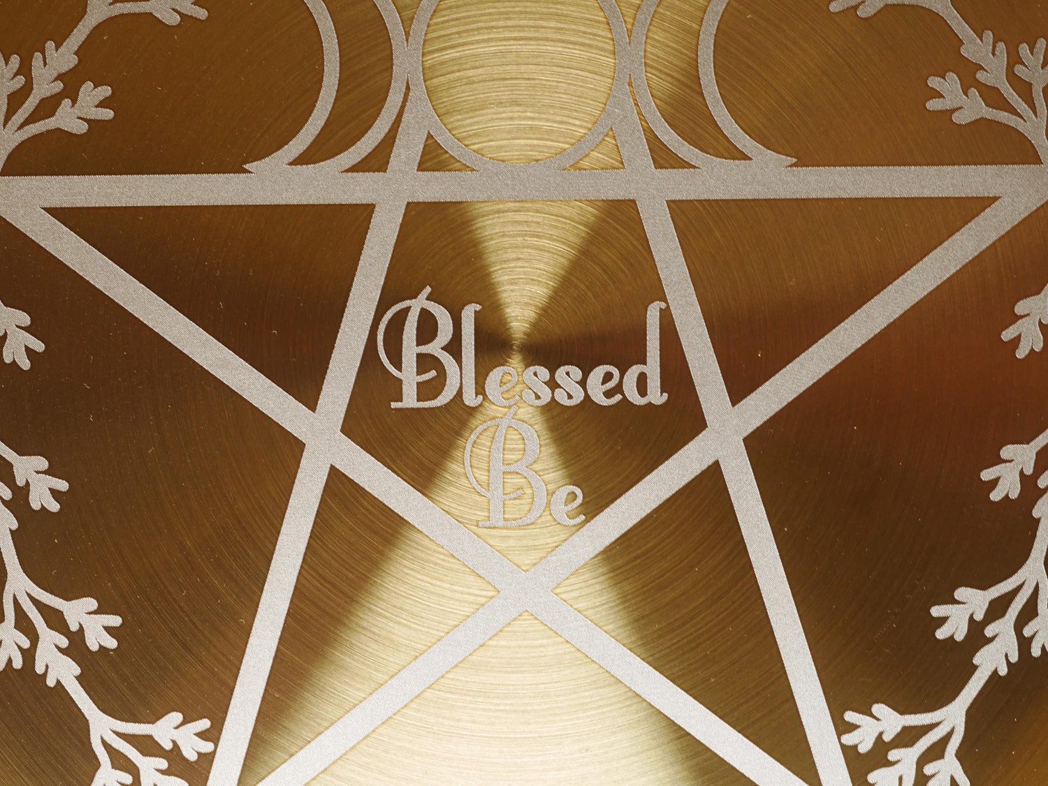 Gold Tone Blessed Be with Pentagram and Wreath Stainless Steel Altar Tray