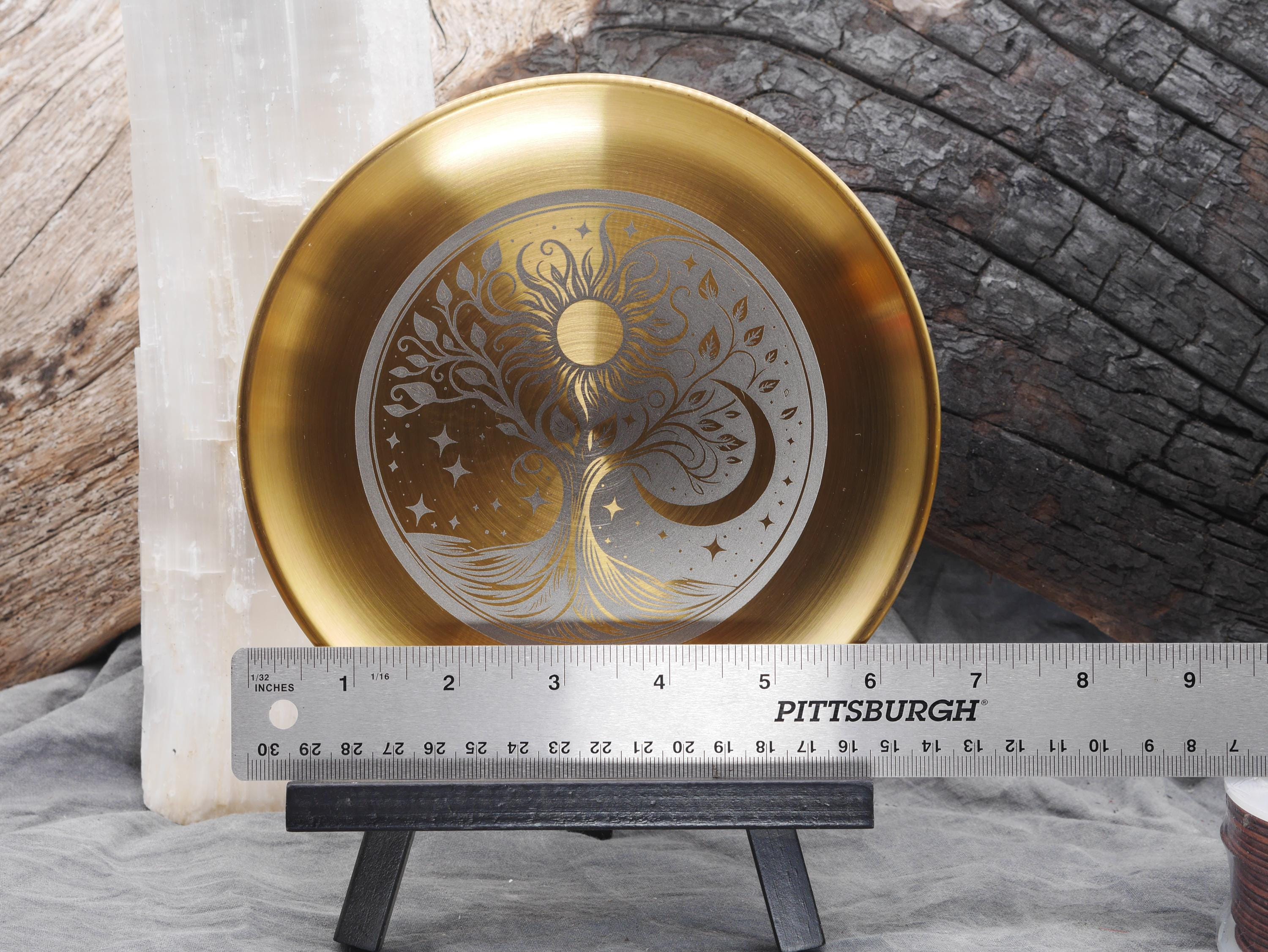 Gold Tone Bohemian Tree of Life with Sun and Moon Stainless Steel Altar Tray