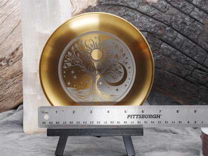 Gold Tone Bohemian Tree of Life with Sun and Moon Stainless Steel Altar Tray