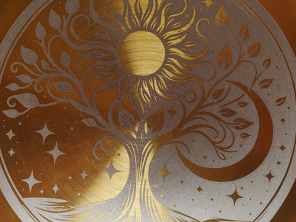 Gold Tone Bohemian Tree of Life with Sun and Moon Stainless Steel Altar Tray