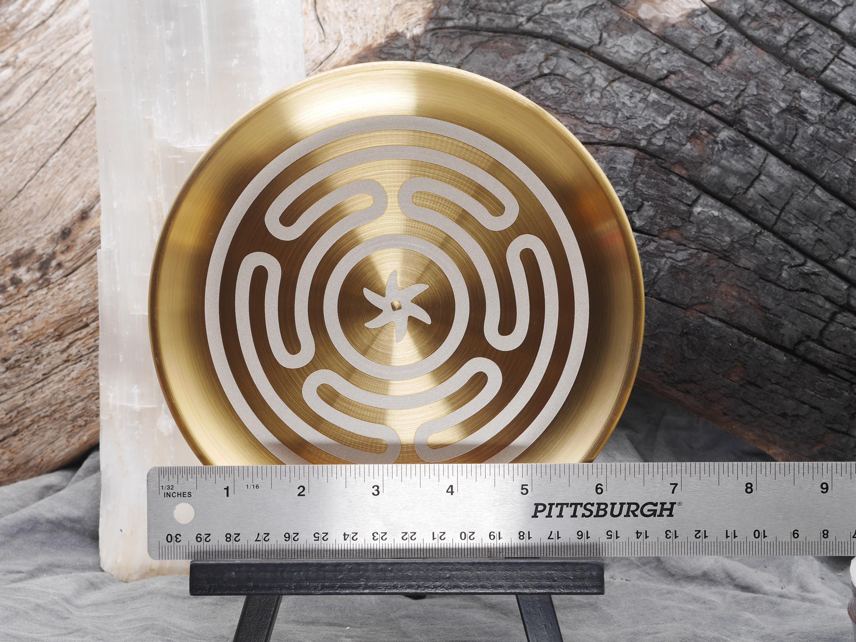 Gold Tone Strophalos of Hecate Altar Tray - Engraved Stainless Steel
