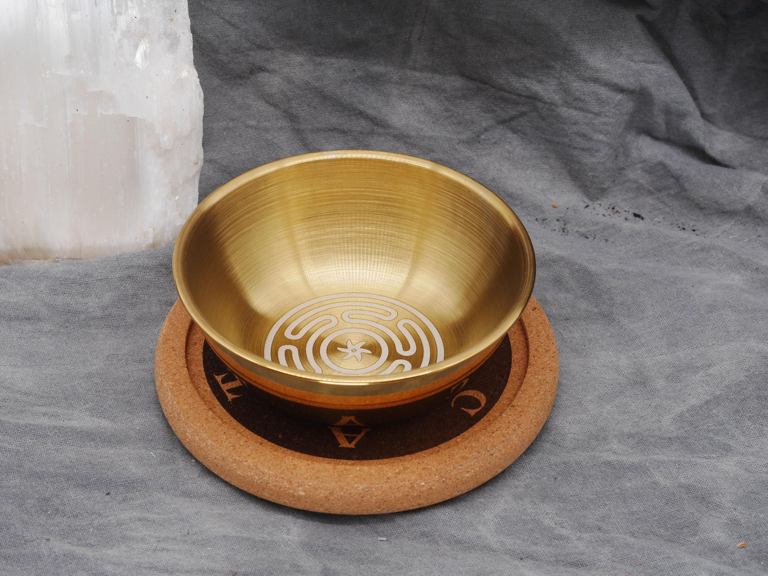Gold Tone Hecate Mini Altar Set - Offering / Candle Bowl and Cork Tray