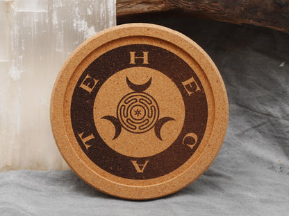 Gold Tone Hecate Mini Altar Set - Offering / Candle Bowl and Cork Tray