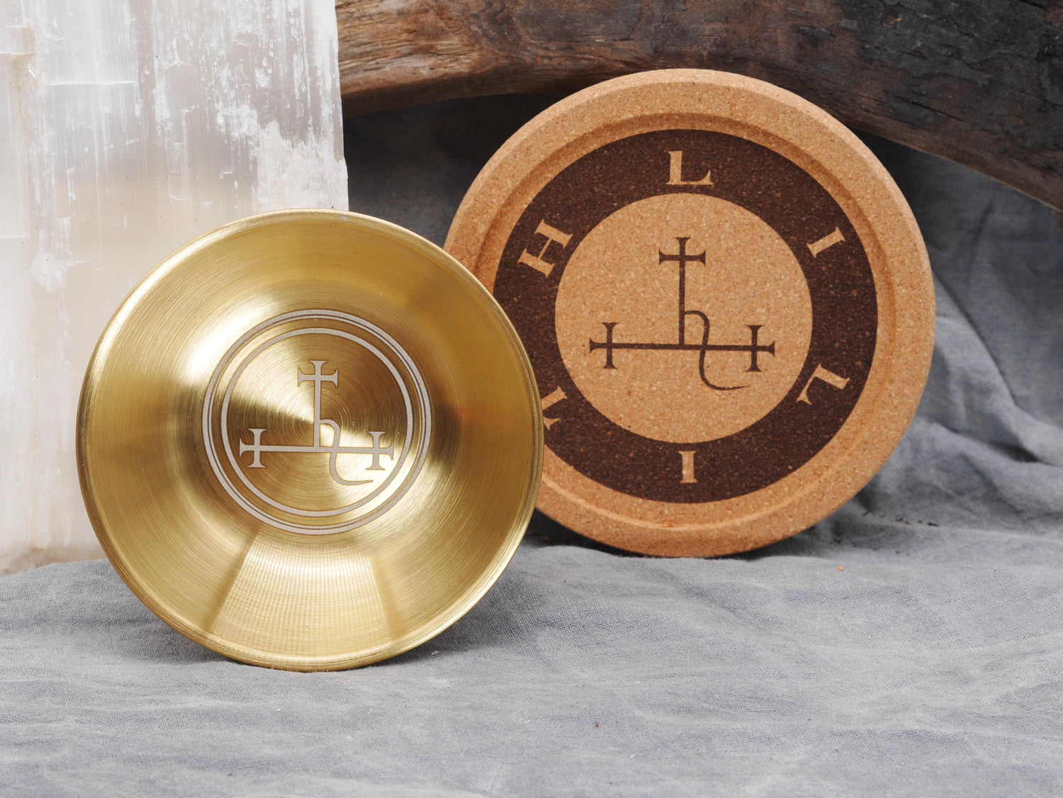 Gold Tone Lilith Mini Altar Set - Offering / Candle Bowl and Cork Tray