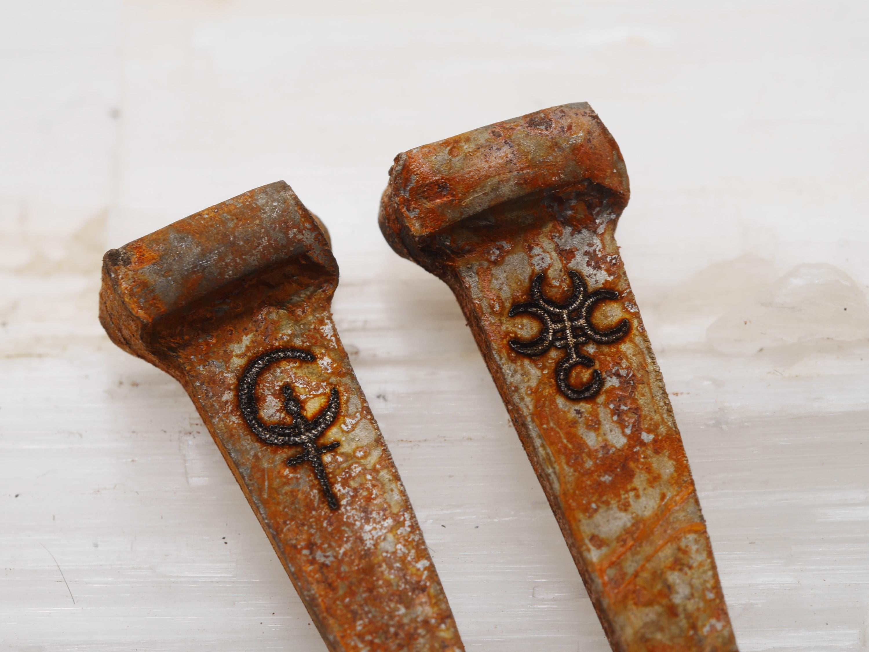 Rusty Coffin Nails Engraved With Hecate&amp;