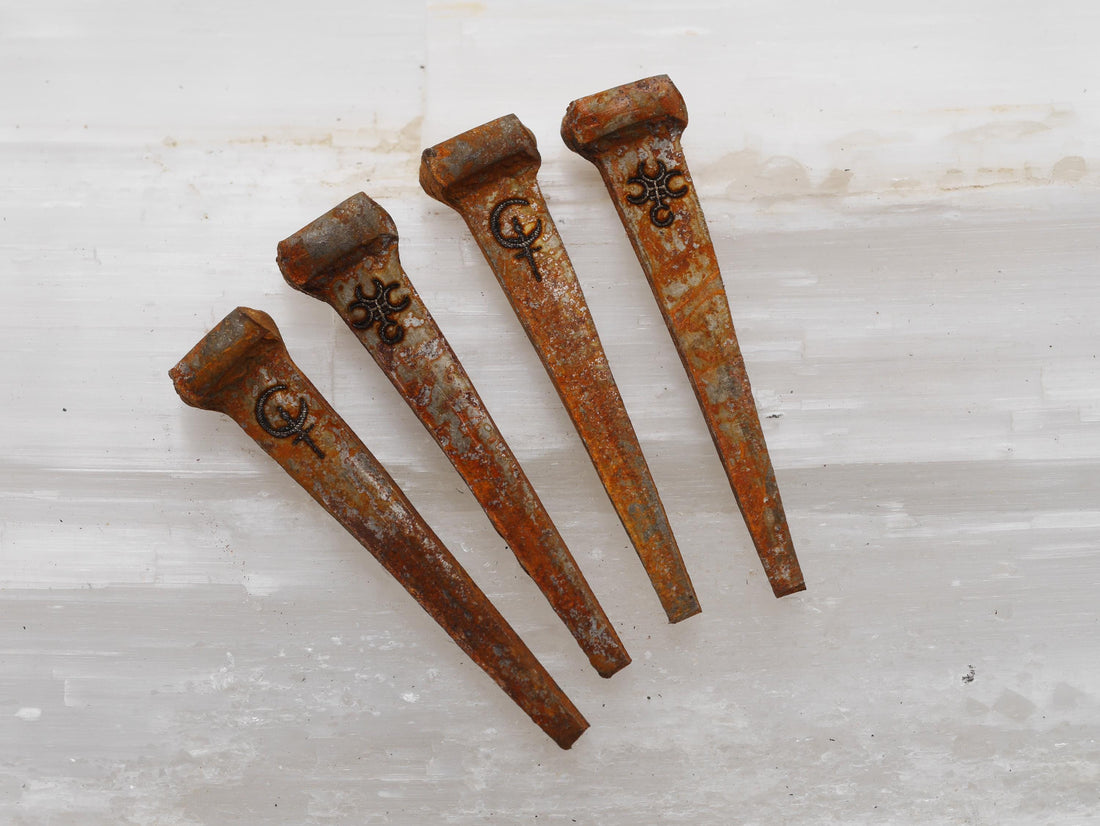 Rusty Coffin Nails Engraved With Hecate&amp;