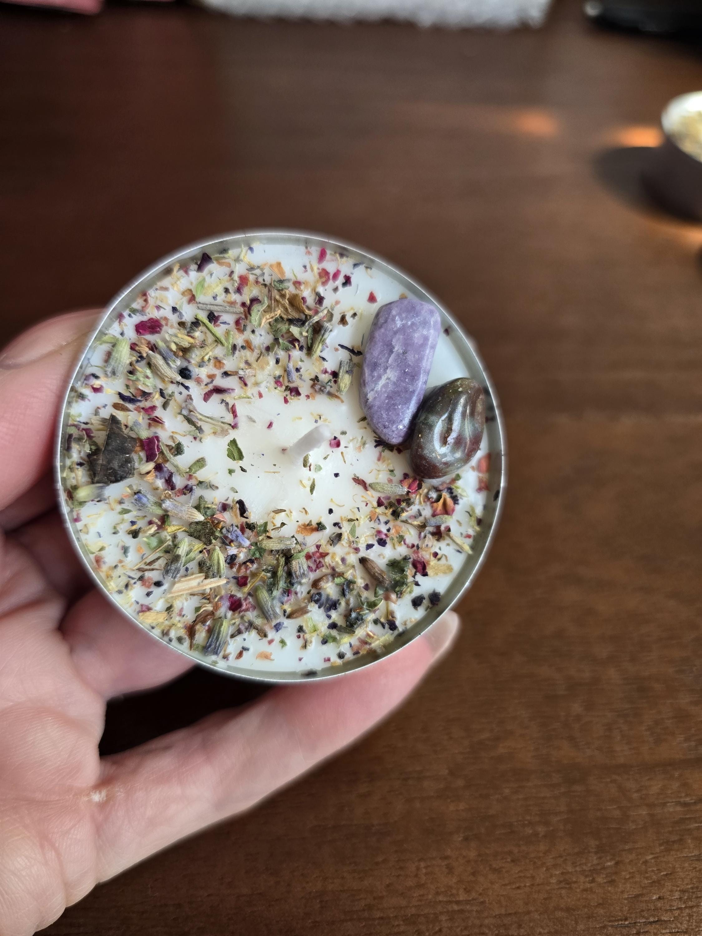 JUMBO Intention Tea Lights | Dressed Ritual Candles with Herbs &amp; Crystals
