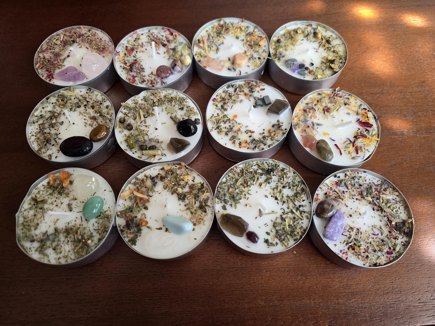 JUMBO Intention Tea Lights | Dressed Ritual Candles with Herbs &amp; Crystals