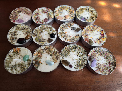 JUMBO Intention Tea Lights | Dressed Ritual Candles with Herbs &amp; Crystals