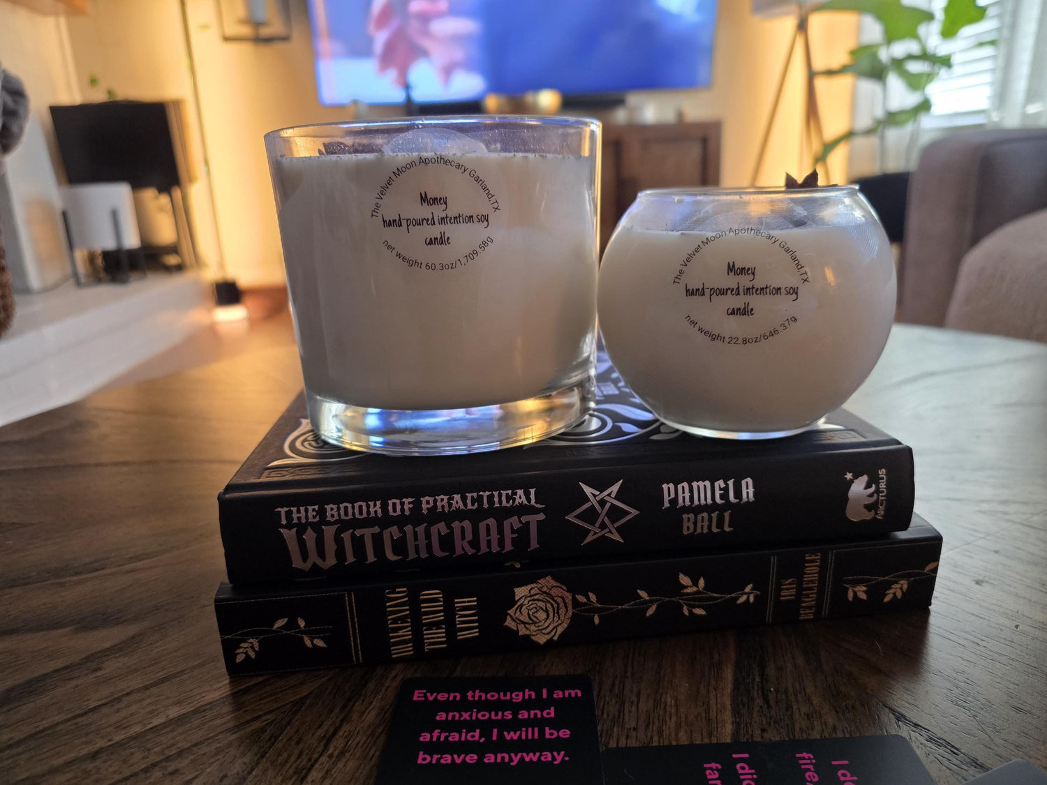 Love Attraction Intention Candle: Rose Quartz, Carnelian, Herbs, Flowers