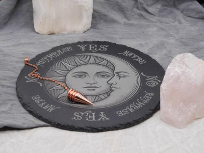 Bohemian Sun &amp; Moon Pendulum Board on Natural Slate -Divination - Altar Piece