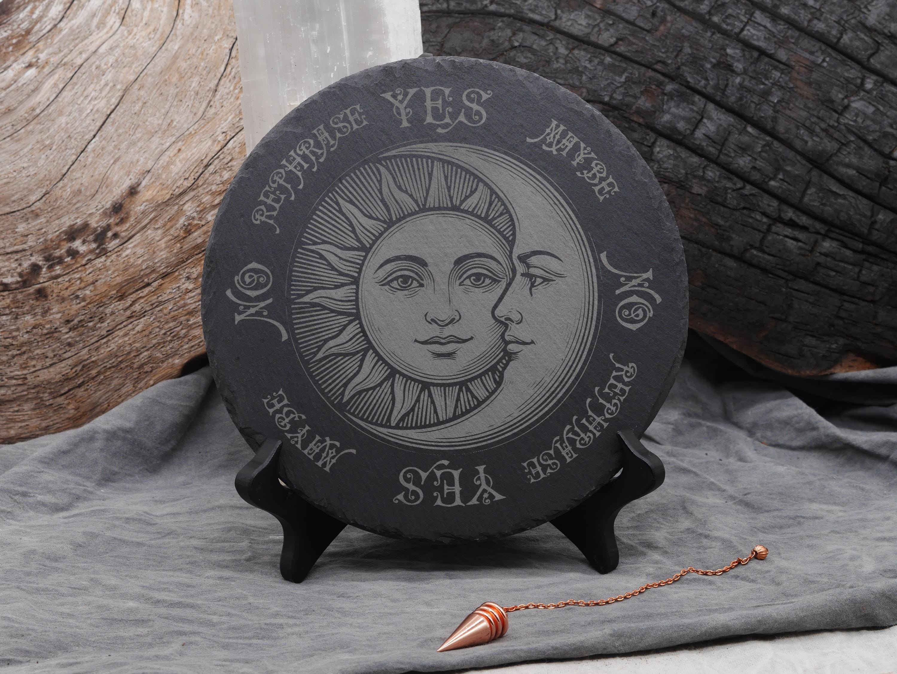 Bohemian Sun &amp; Moon Pendulum Board on Natural Slate -Divination - Altar Piece
