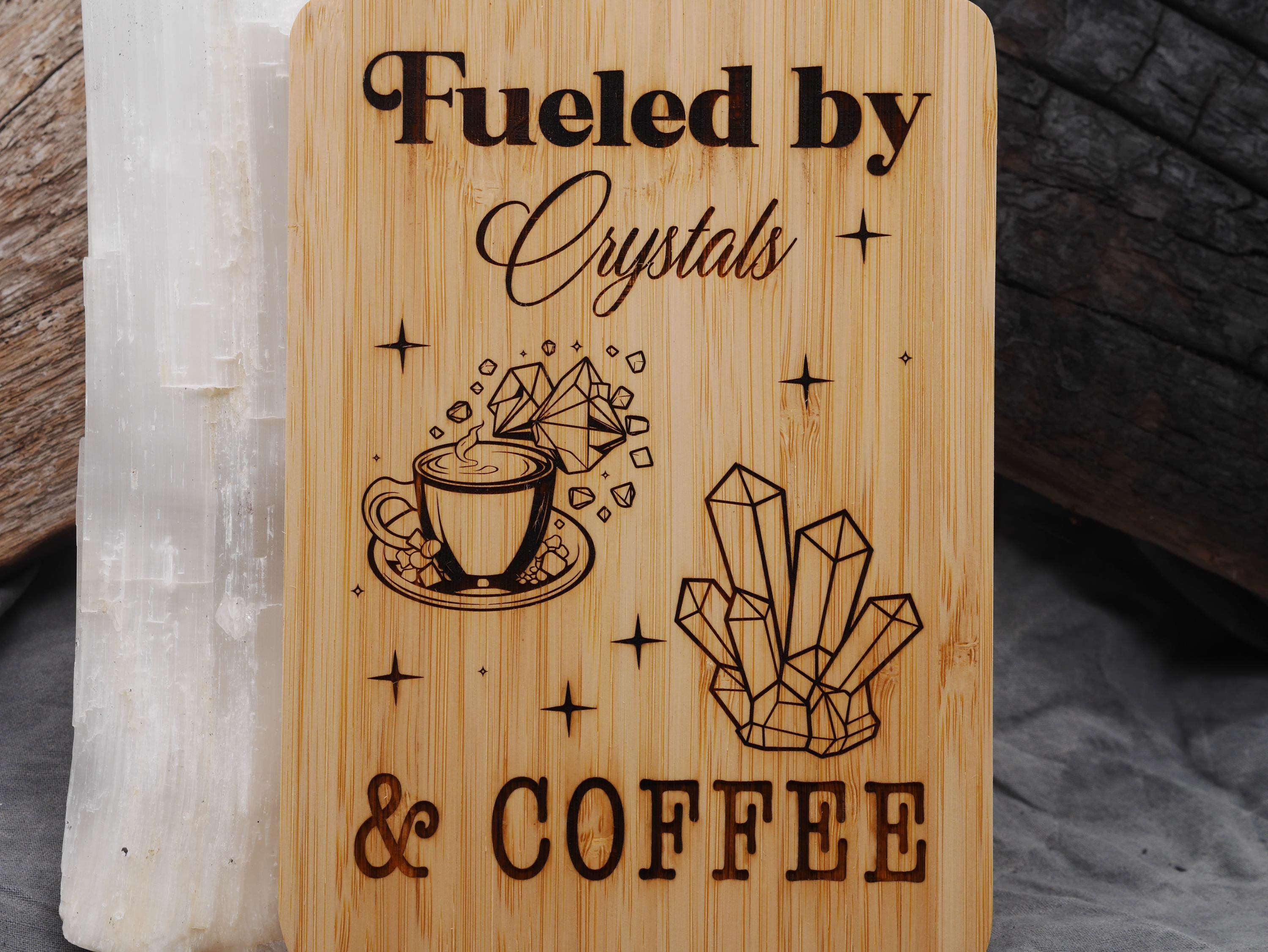 Fueled by Crystals and Coffee - Small Bamboo Cutting Board - Witchy Decor