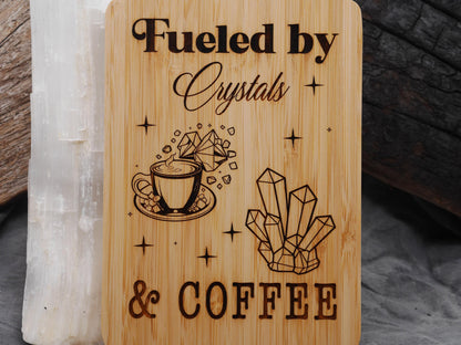 Fueled by Crystals and Coffee - Small Bamboo Cutting Board - Witchy Decor
