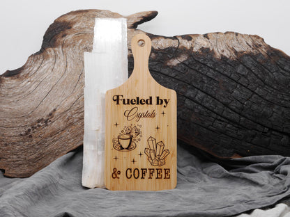 Fueled by Crystals and Coffee - Small Bamboo Cutting Board - Witchy Decor