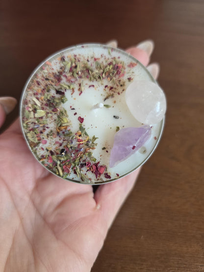 JUMBO Intention Tea Lights | Dressed Ritual Candles with Herbs &amp; Crystals