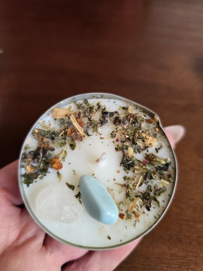 JUMBO Intention Tea Lights | Dressed Ritual Candles with Herbs &amp; Crystals