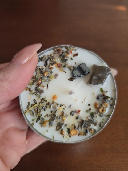 JUMBO Intention Tea Lights | Dressed Ritual Candles with Herbs &amp; Crystals