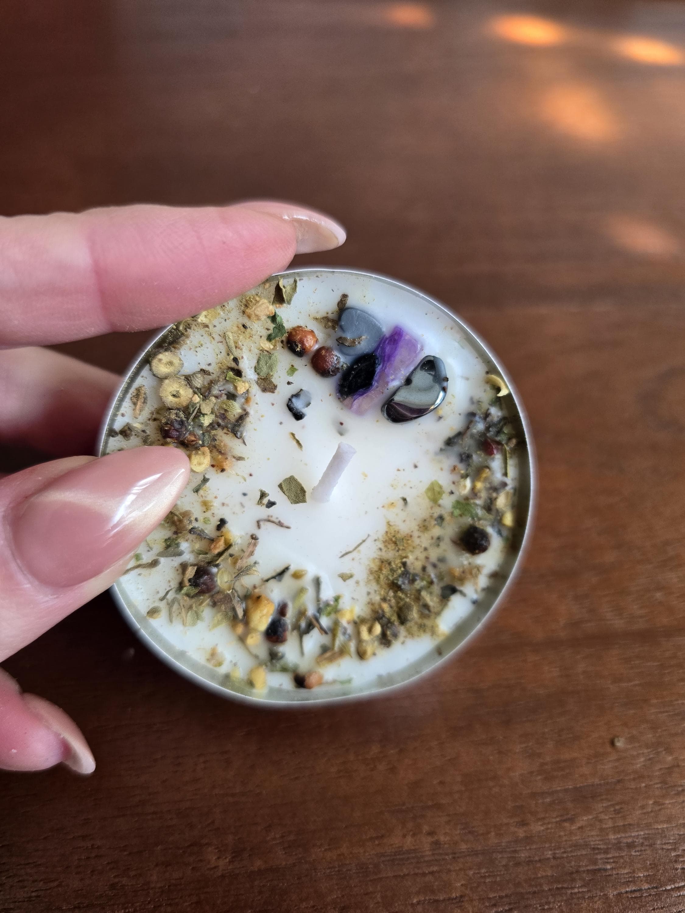 JUMBO Intention Tea Lights | Dressed Ritual Candles with Herbs &amp; Crystals