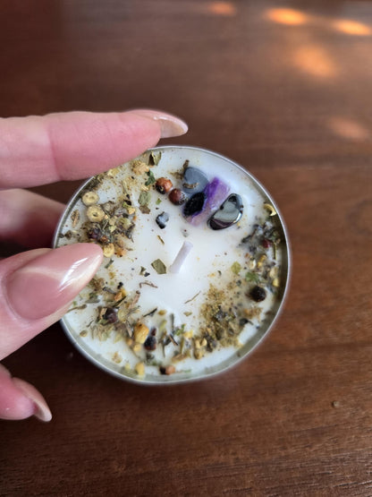 JUMBO Intention Tea Lights | Dressed Ritual Candles with Herbs &amp; Crystals
