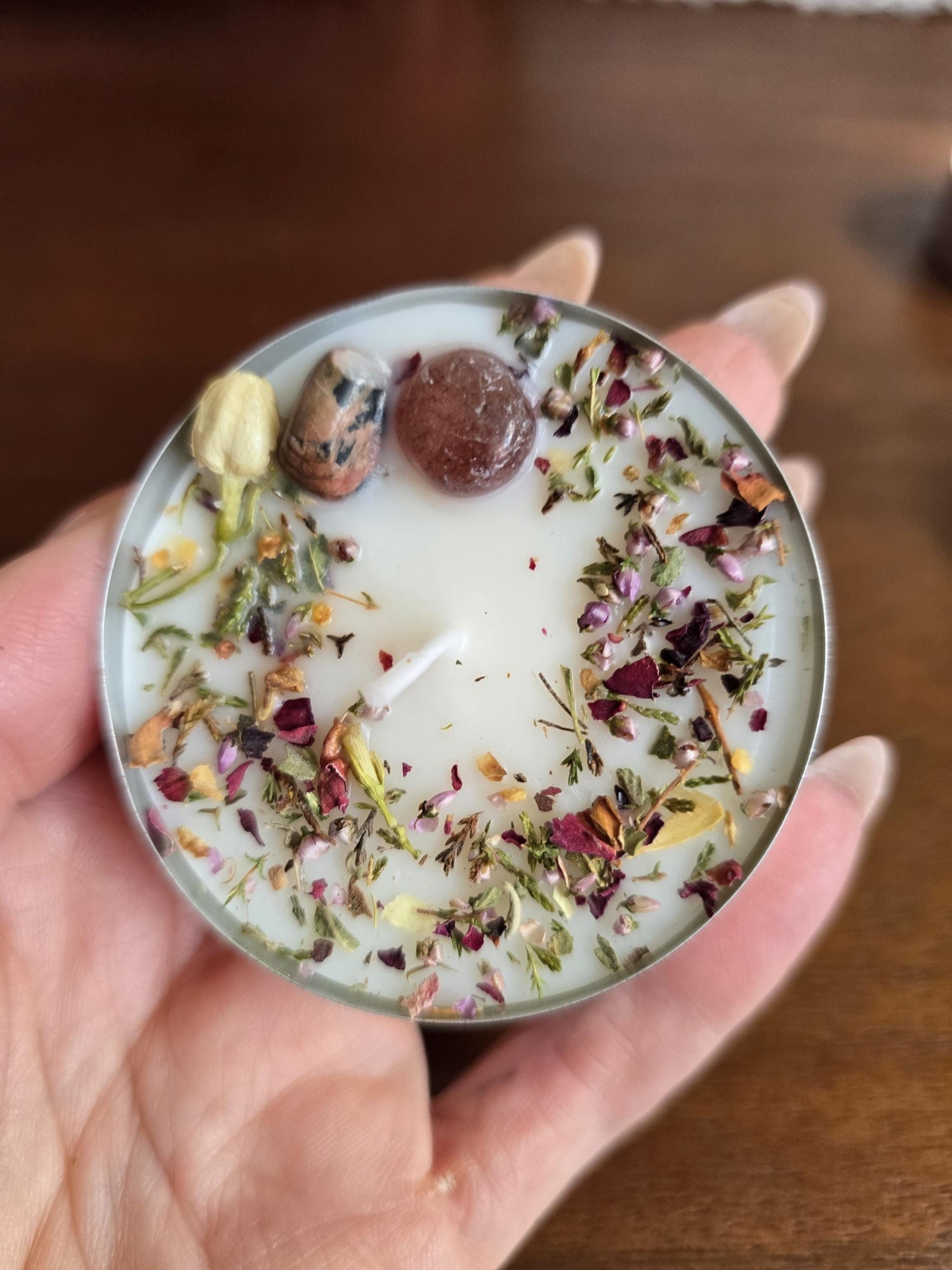 JUMBO Intention Tea Lights | Dressed Ritual Candles with Herbs &amp; Crystals