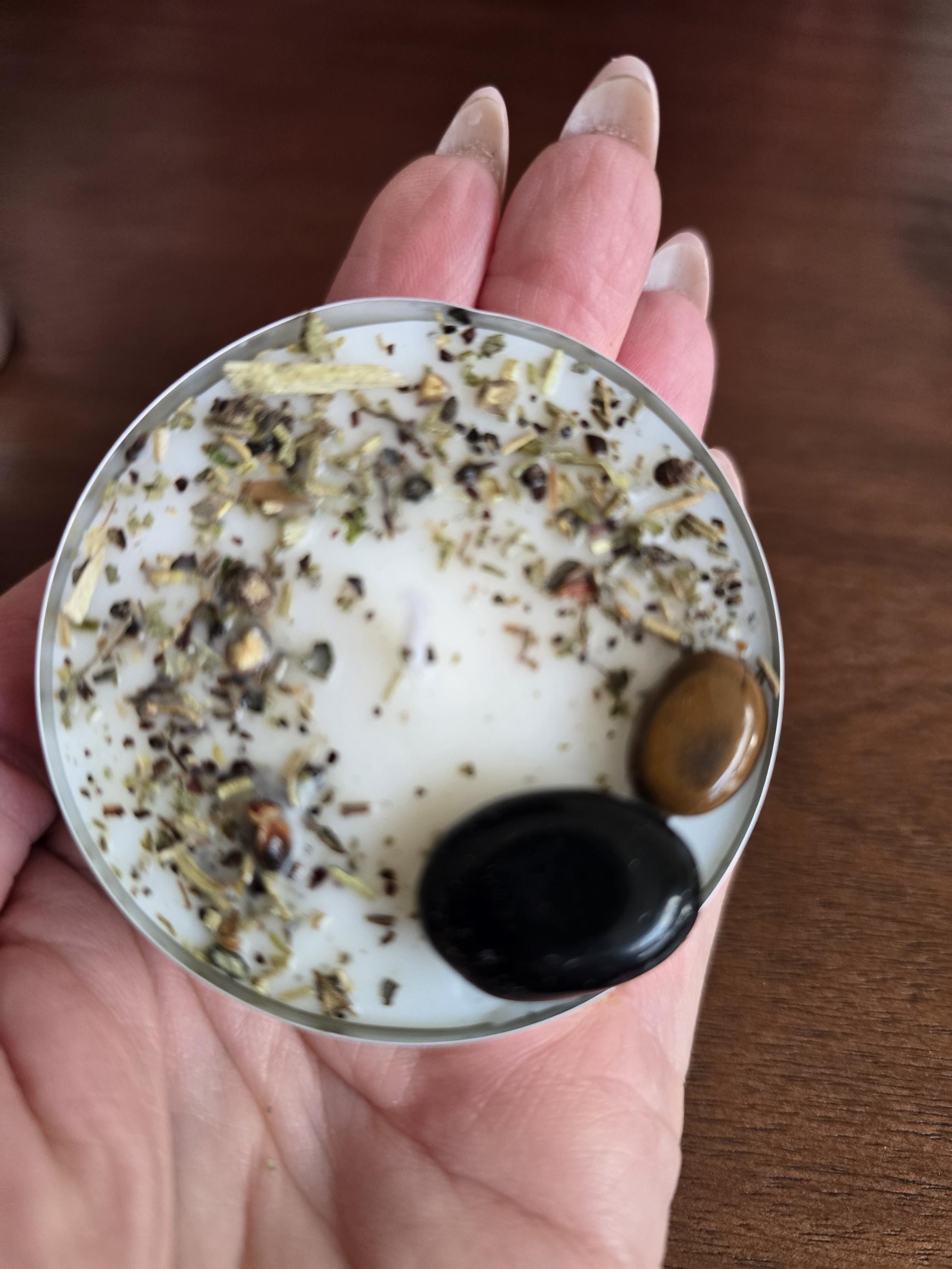 JUMBO Intention Tea Lights | Dressed Ritual Candles with Herbs &amp; Crystals