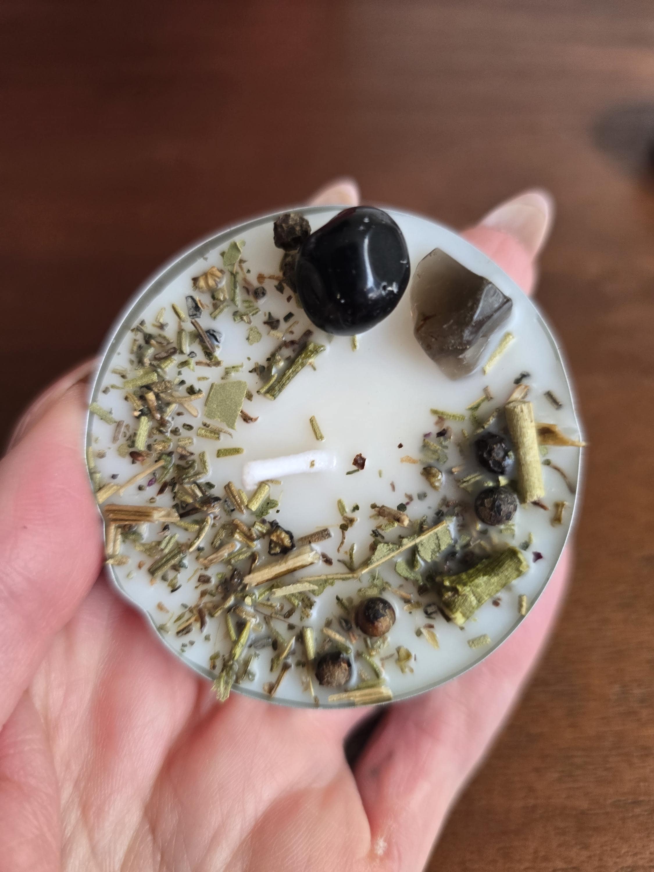 JUMBO Intention Tea Lights | Dressed Ritual Candles with Herbs &amp; Crystals