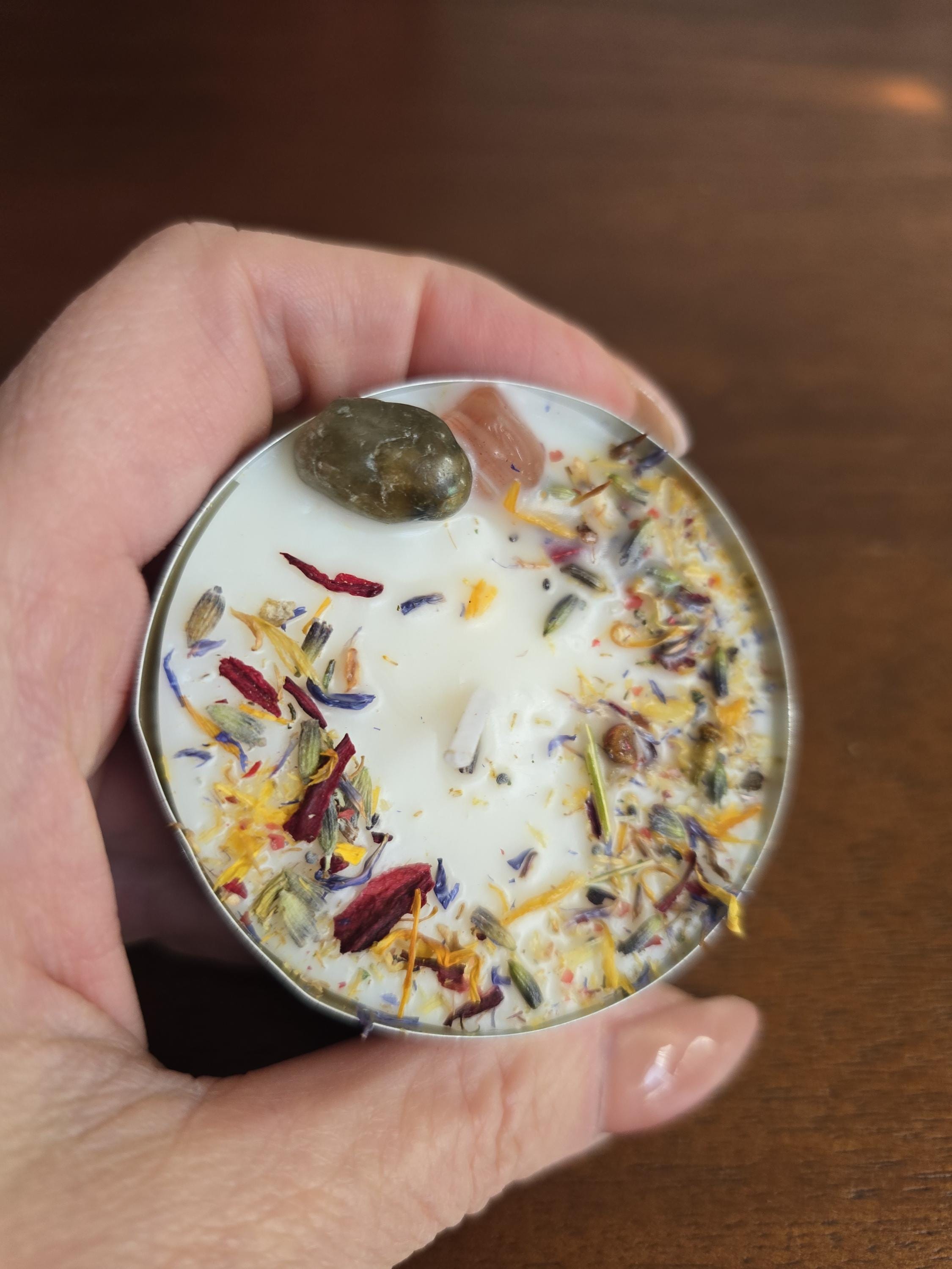 JUMBO Intention Tea Lights | Dressed Ritual Candles with Herbs &amp; Crystals