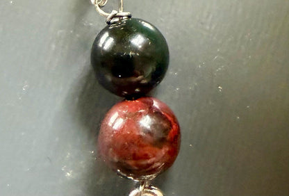 Lucifer Sigil  Earrings with Red Jasper and Obsidian.