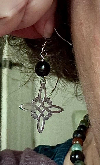 Witches Knot Earrings with Black Obsidian Beads.