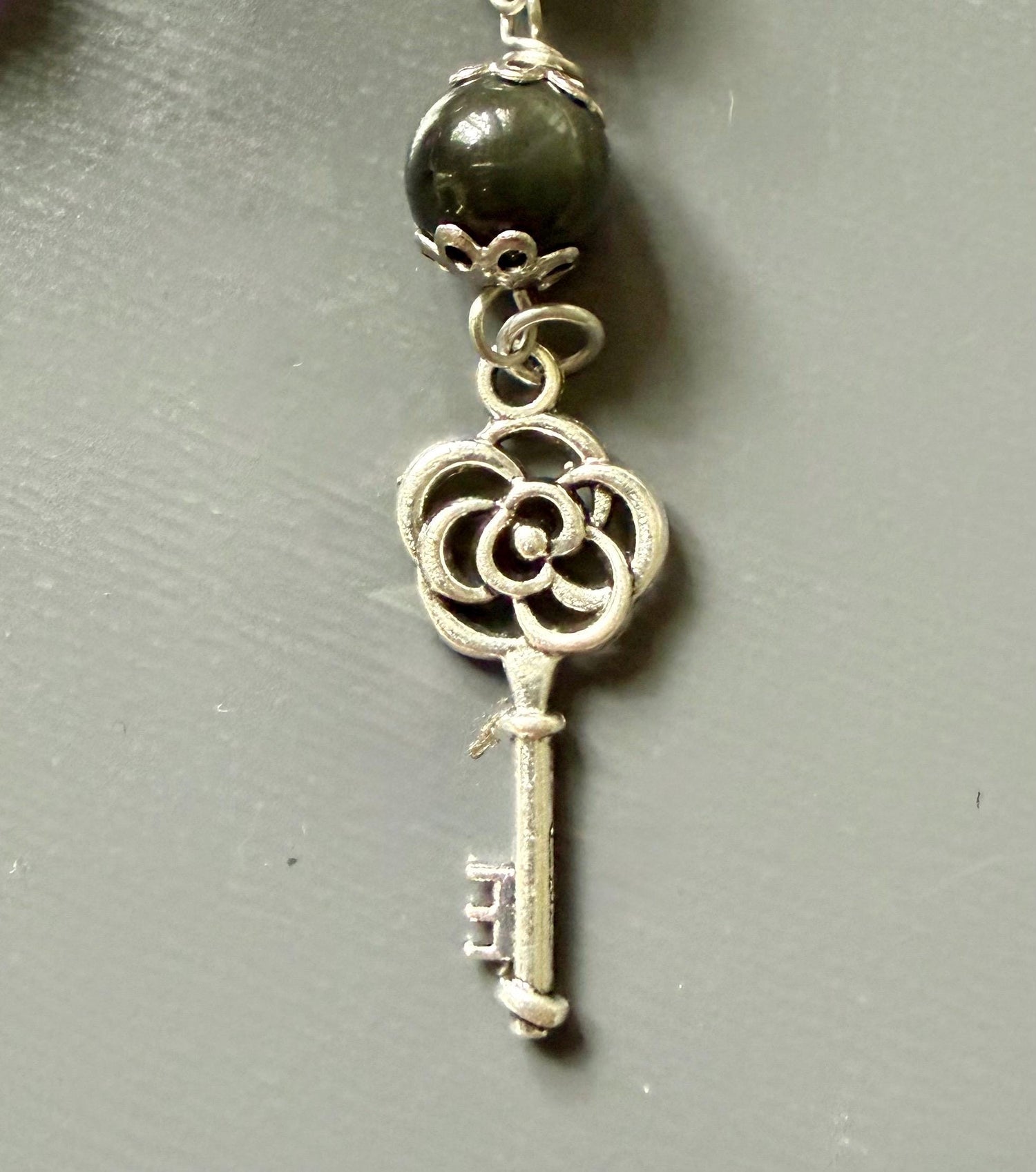 Hekate Prayer Beads: Amethyst, Obsidian, Moonstone, Triple Moon Goddess, Key Charm