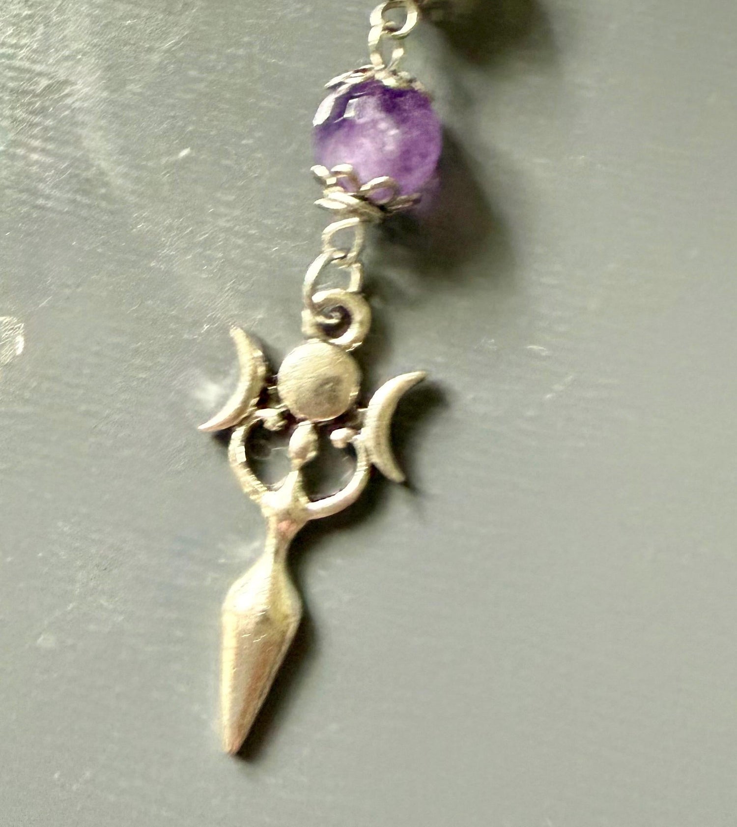 Hekate Prayer Beads: Amethyst, Obsidian, Moonstone, Triple Moon Goddess, Key Charm