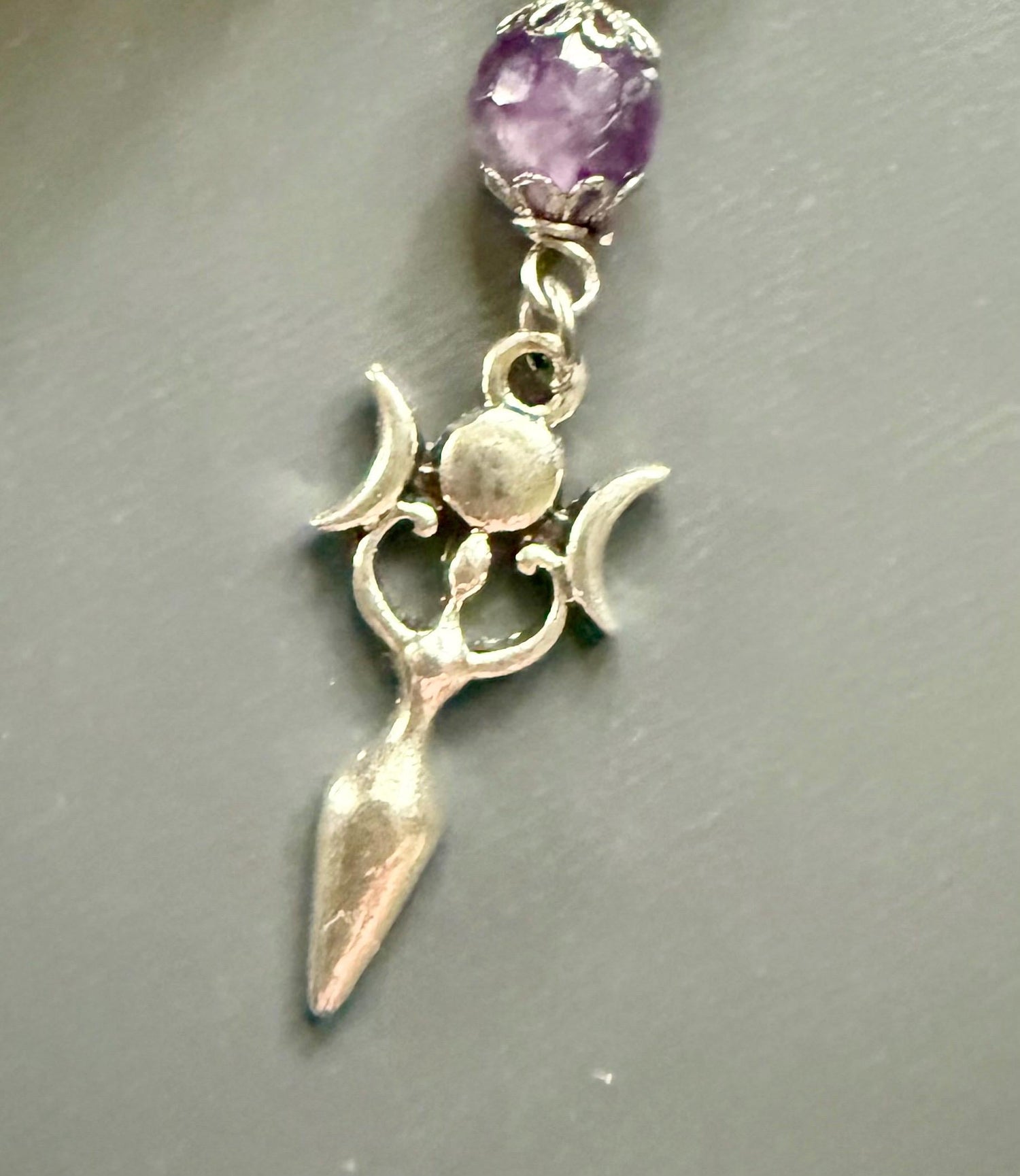 Hekate’s Wheel Prayer and Devotional Beads:  Amethyst, Obsidian, Moonstone, Key, and Goddess Charm.