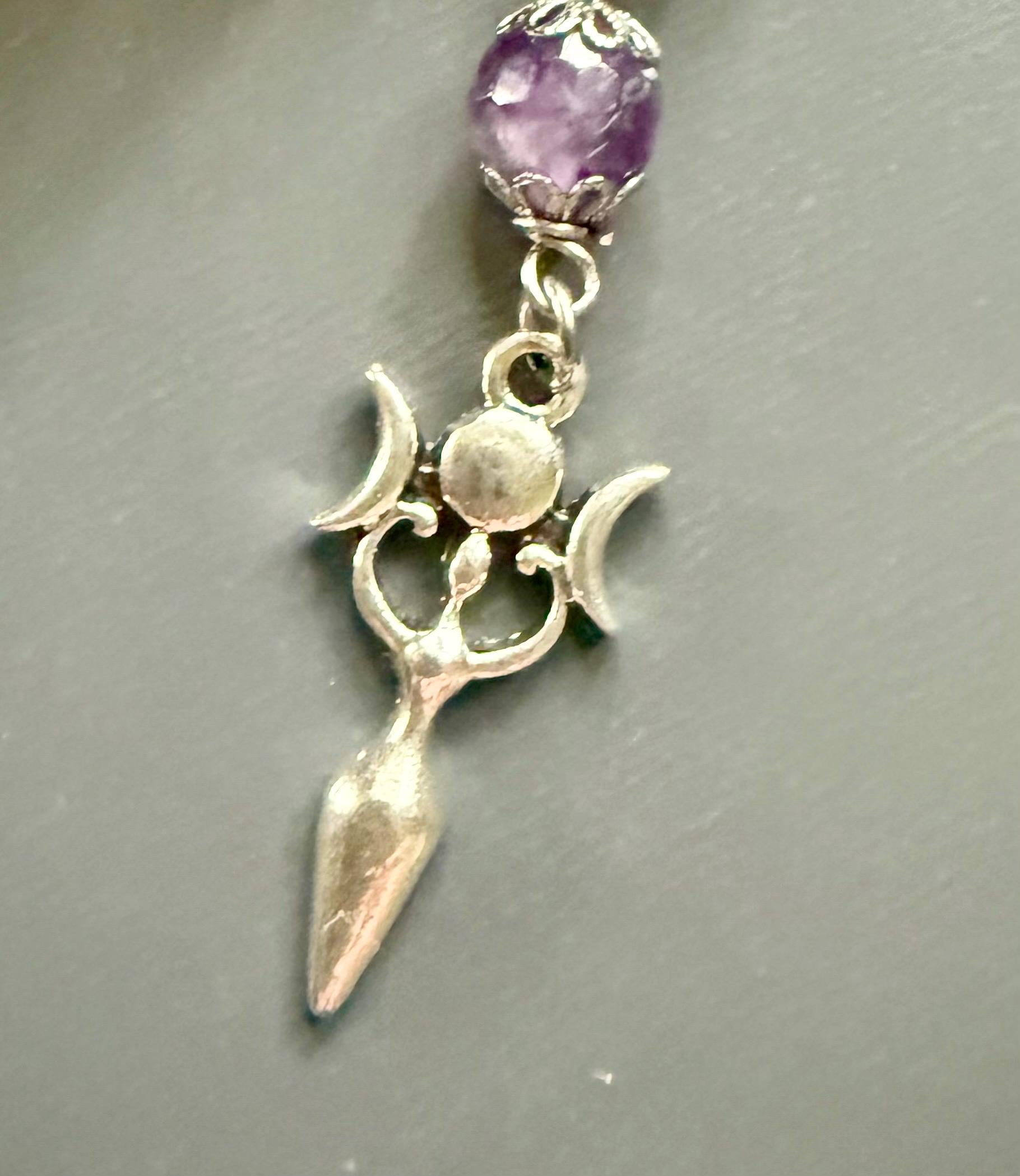 Hekate’s Wheel Prayer and Devotional Beads:  Amethyst, Obsidian, Moonstone, Key, and Goddess Charm.