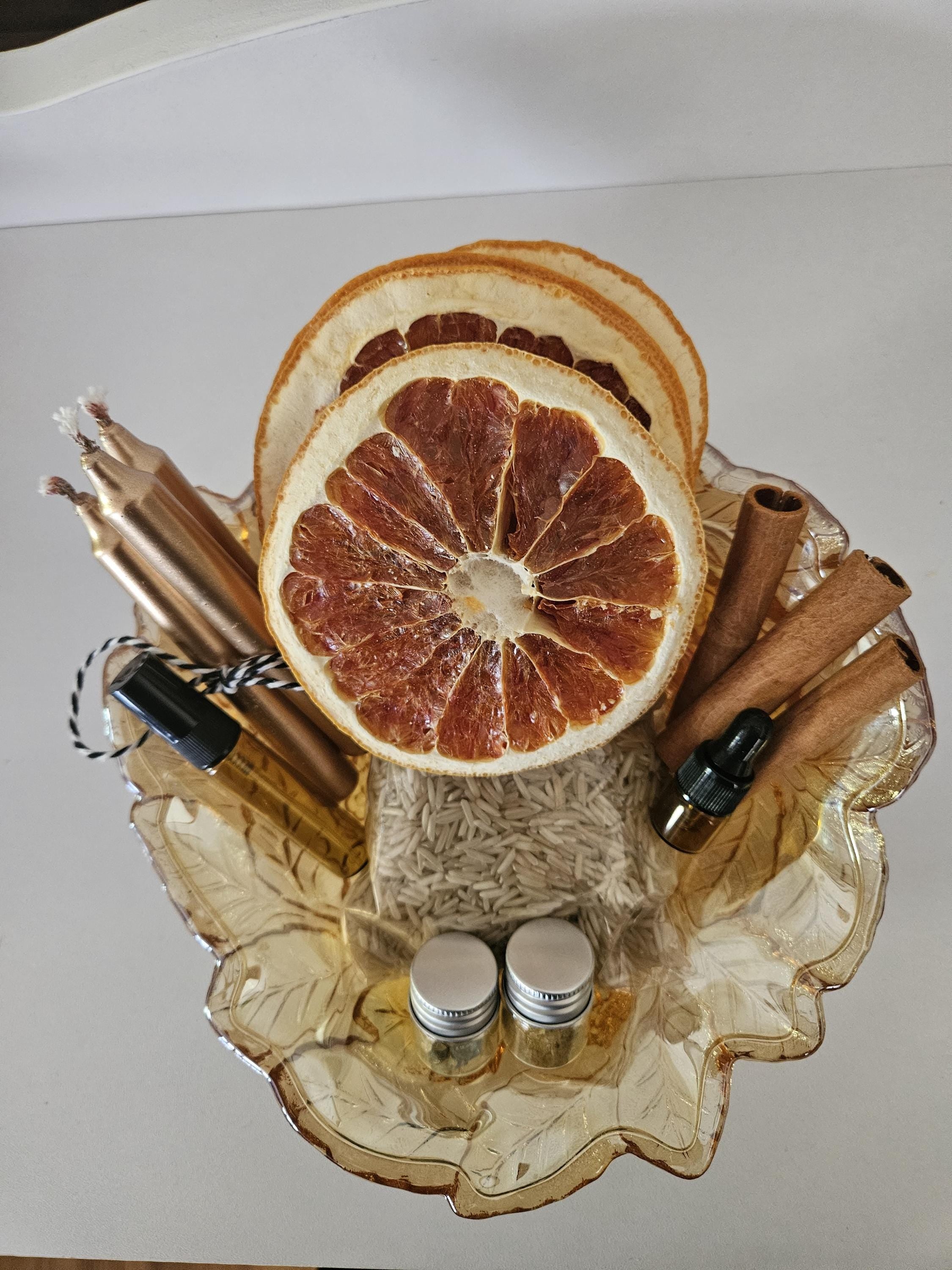 Vintage Amber Carnival Glass Abundance Bowl Kit | Prosperity Ritual Set, Wealth Manifestation Altar