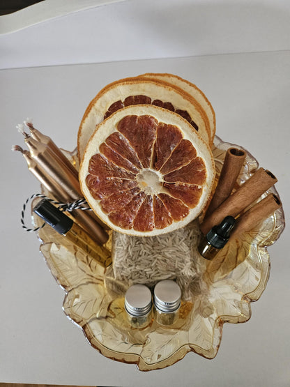 Vintage Amber Carnival Glass Abundance Bowl Kit | Prosperity Ritual Set, Wealth Manifestation Altar
