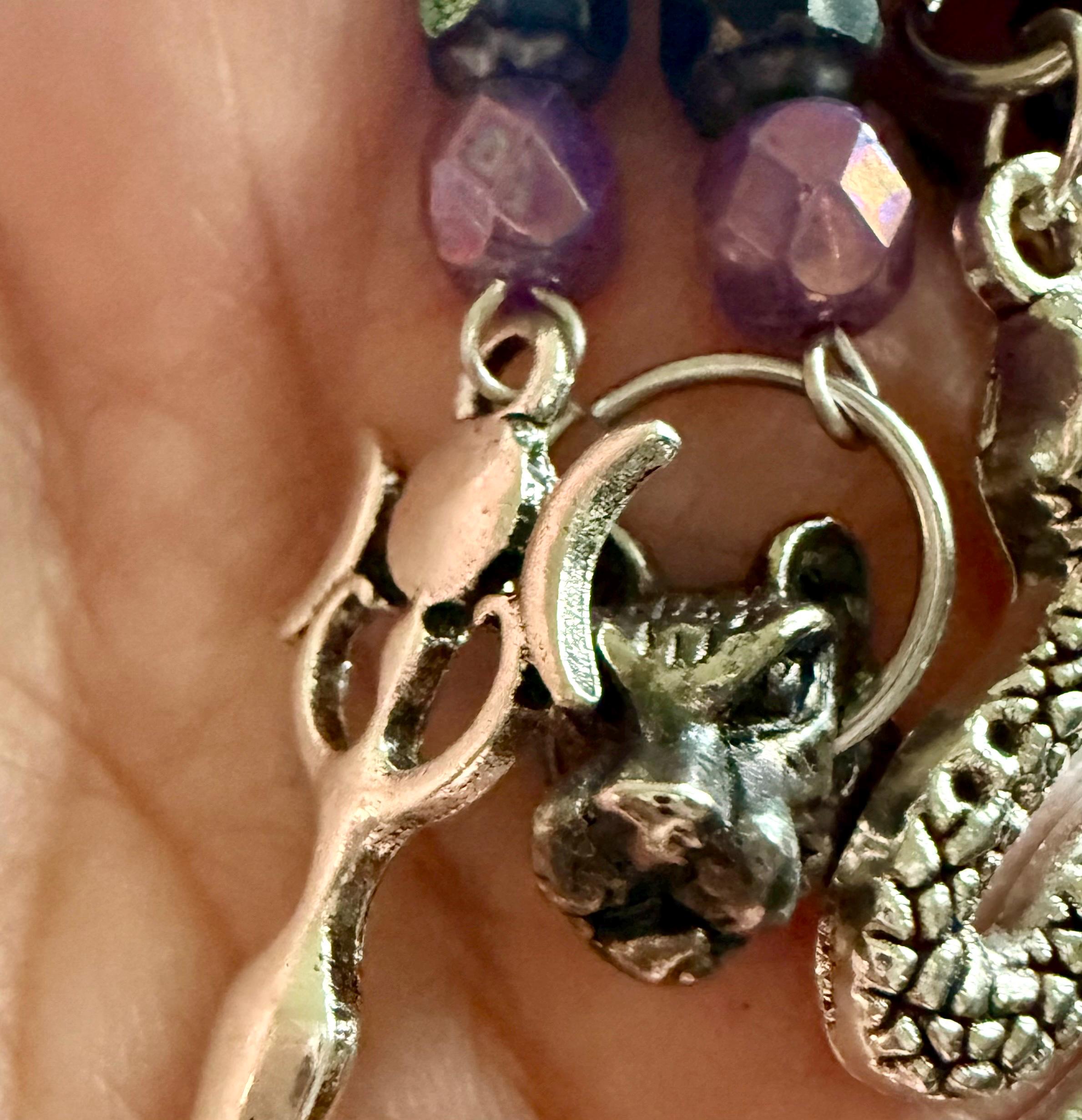 Hekate Talisman Key Chain Beaded Purse Charm with Goddess, Wolf, Snake and Key.