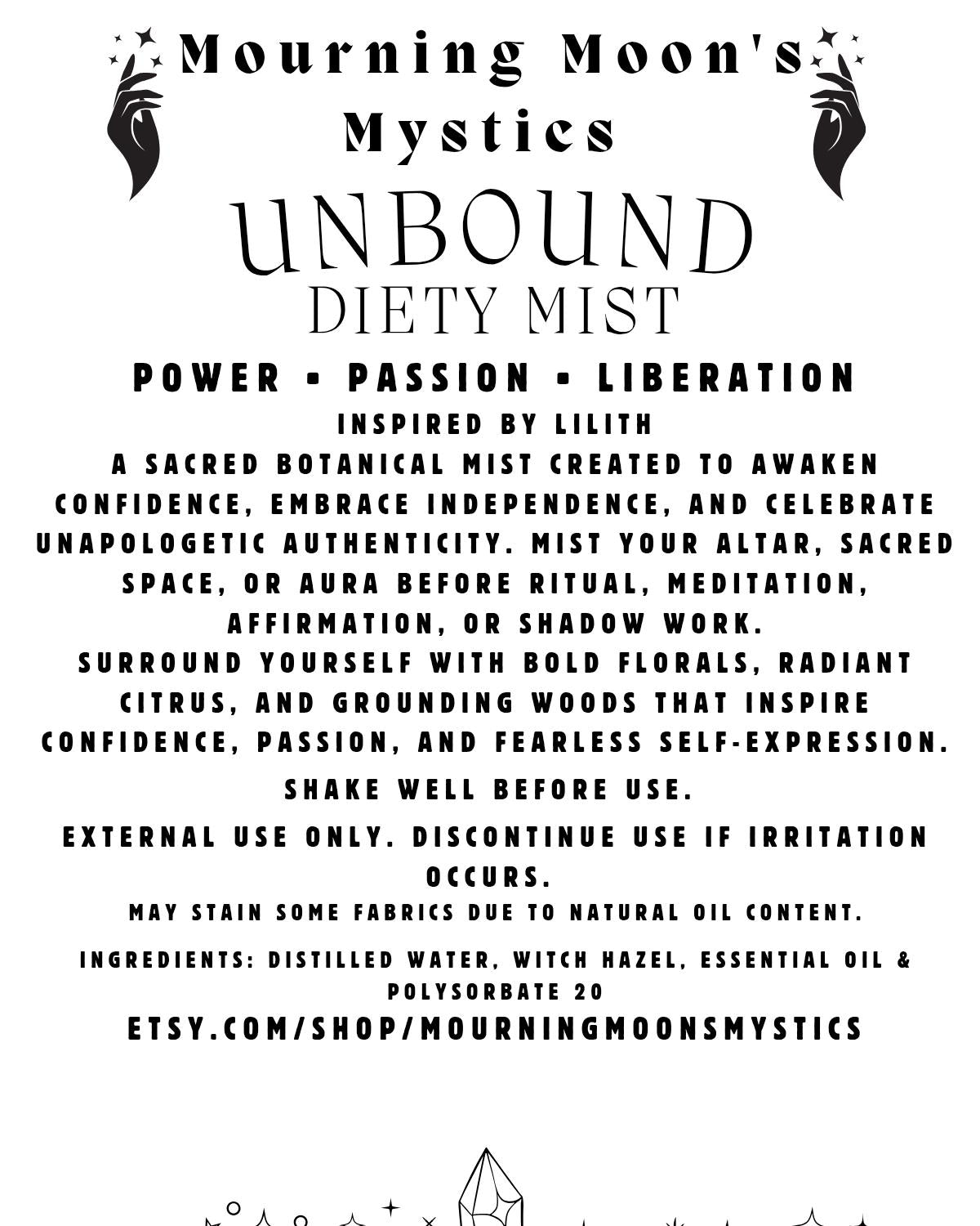 Unbound Ritual Collection | Botanical Milk Bath | Ritual Oil | Energy Mist | Inspired by Lilith | Spiritual Self-Care | Pagan Gift