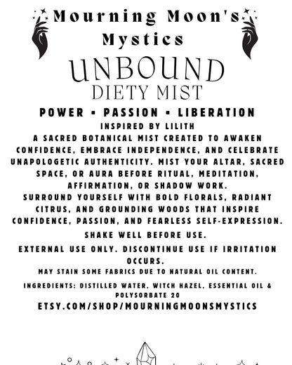 Unbound Ritual Collection | Botanical Milk Bath | Ritual Oil | Energy Mist | Inspired by Lilith | Spiritual Self-Care | Pagan Gift